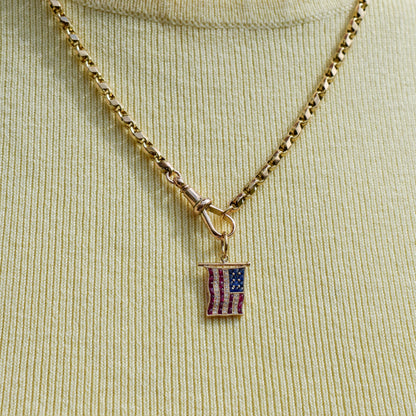 Diamond Ruby Sapphire American USA Flag 18ct Gold Charm Pendant