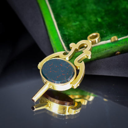 Antique 18ct Gold Bloodstone Agate Spinning Fob Watch Key Pendant | Dated 1879