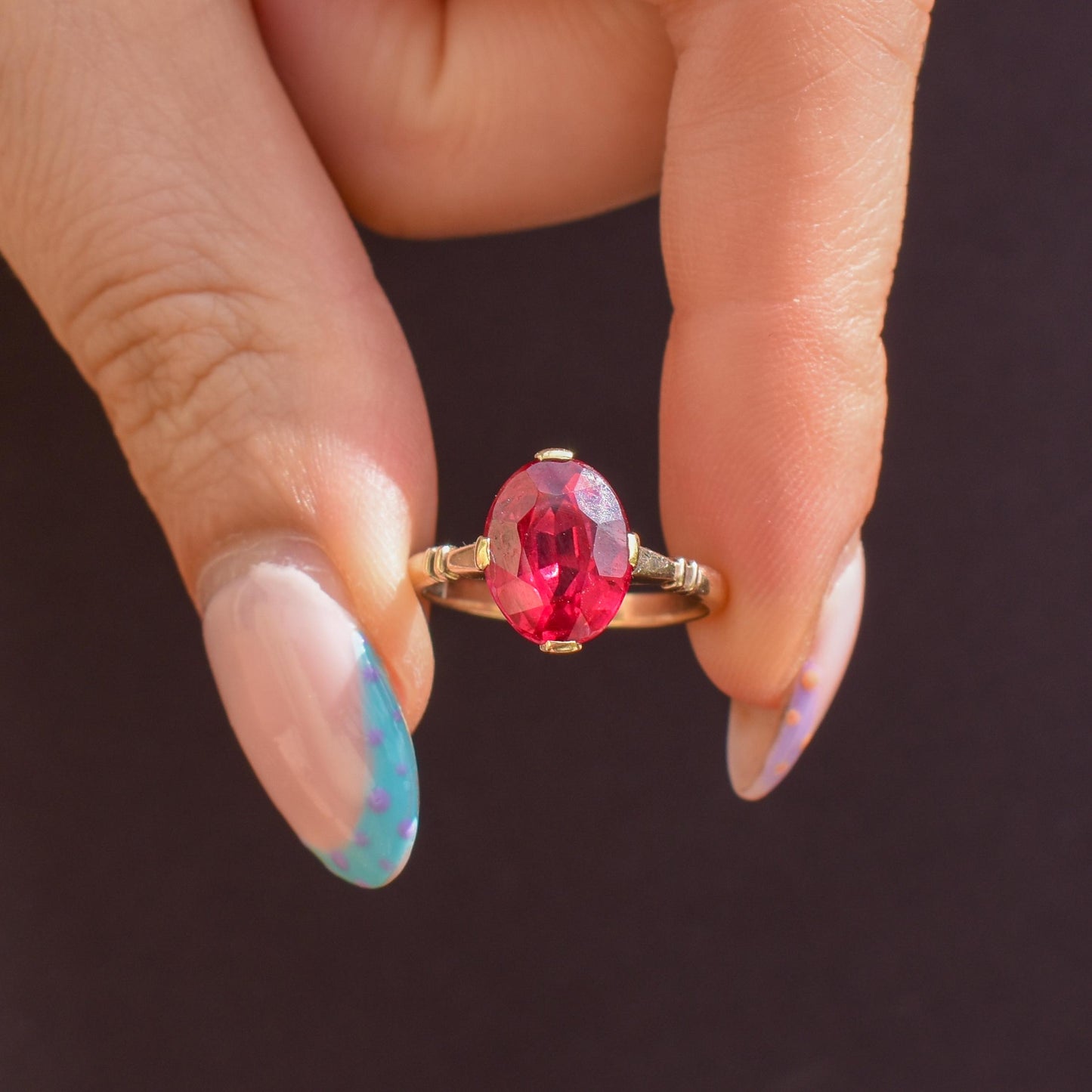 Vintage Art Deco 2.81ct Oval Ruby Solitaire 18ct Gold Ring