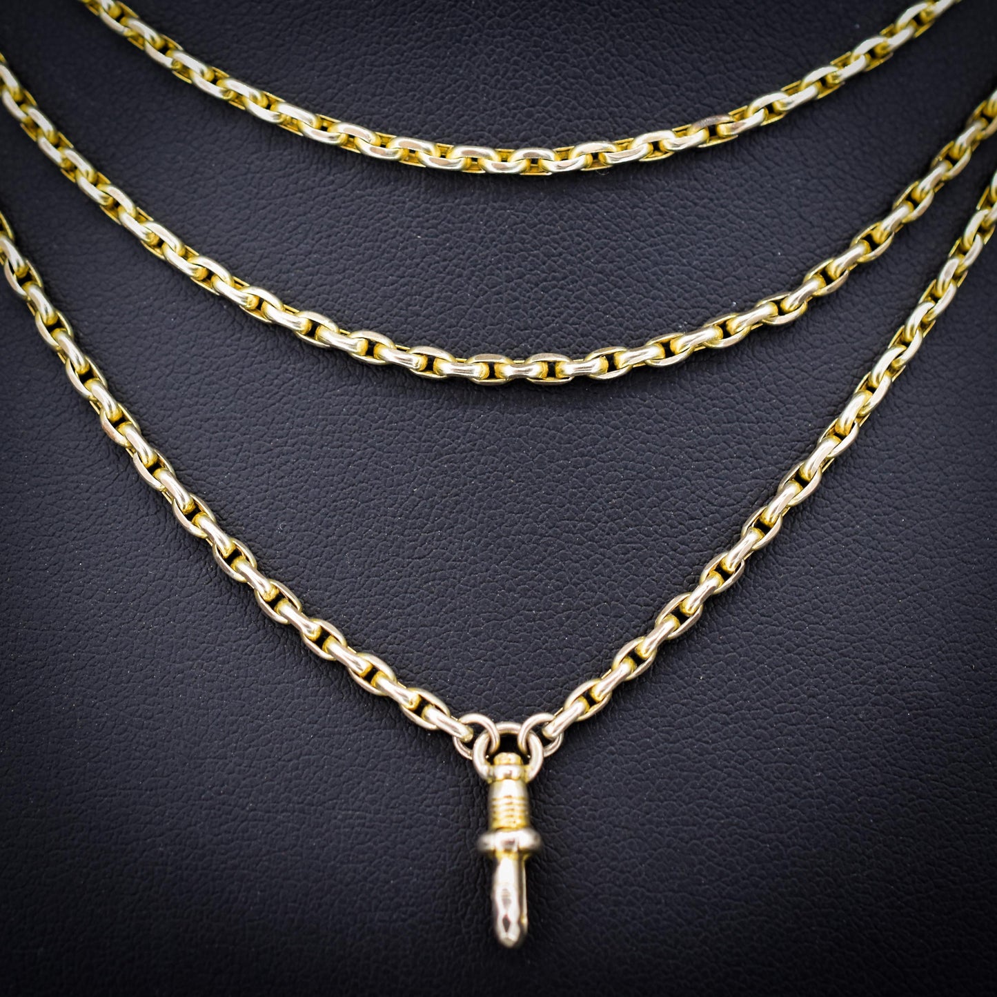 Antique 9ct Gold Faceted Guard Chain Necklace | 56" Length with Dog Clip
