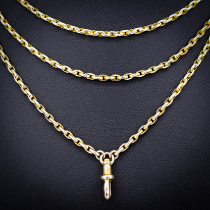 Antique 9ct Gold Faceted Guard Chain Necklace | 56" Length with Dog Clip