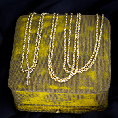 Antique 9ct Gold Faceted Guard Chain Necklace | 56" Length with Dog Clip