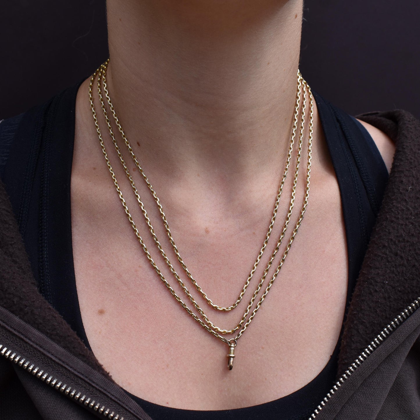 Antique 9ct Gold Faceted Guard Chain Necklace | 56" Length with Dog Clip