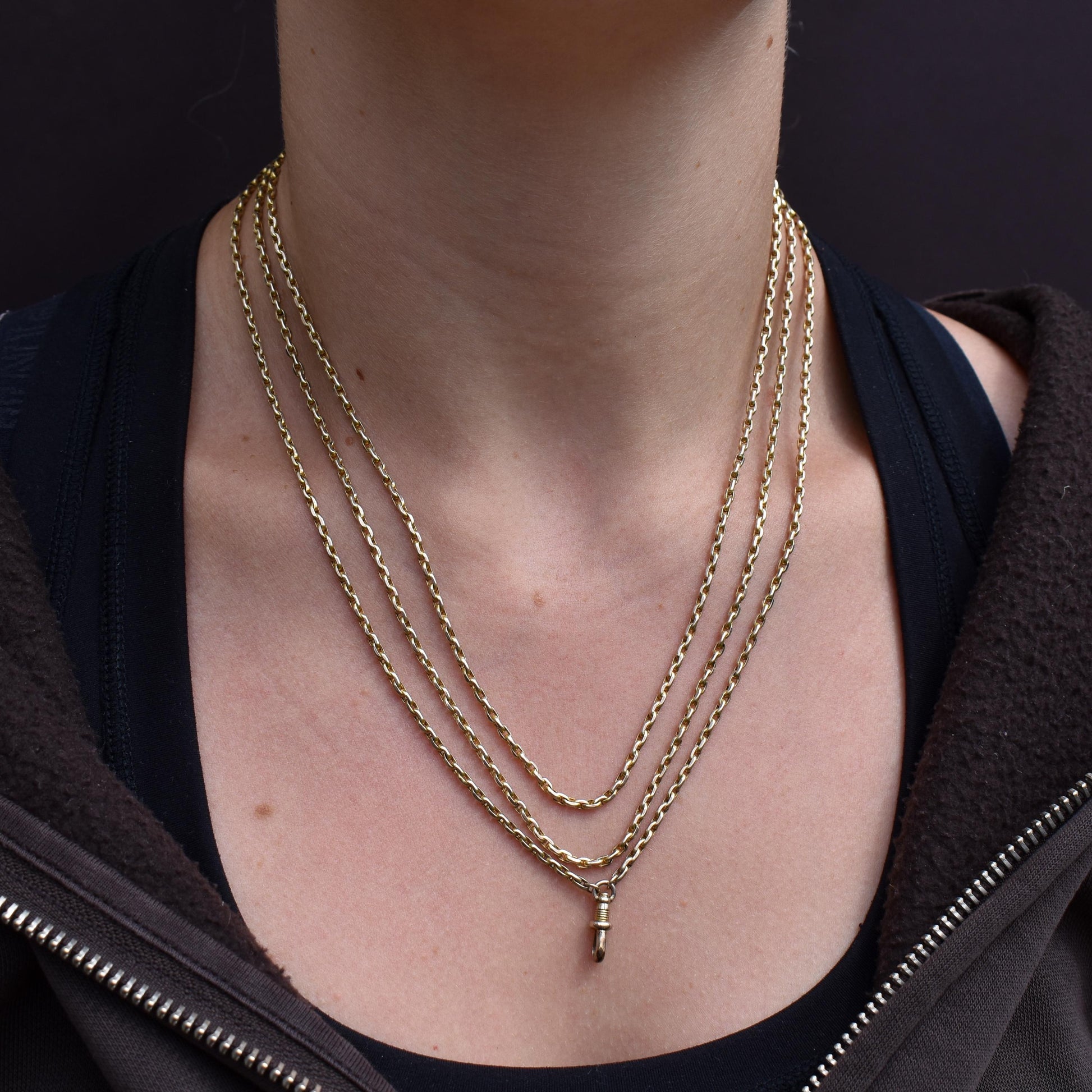 Antique 9ct Gold Faceted Guard Chain Necklace | 56" Length with Dog Clip