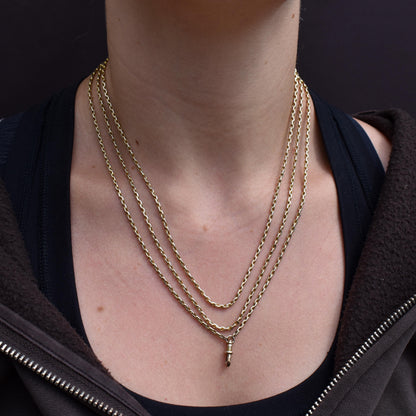 Antique 9ct Gold Faceted Guard Chain Necklace | 56" Length with Dog Clip