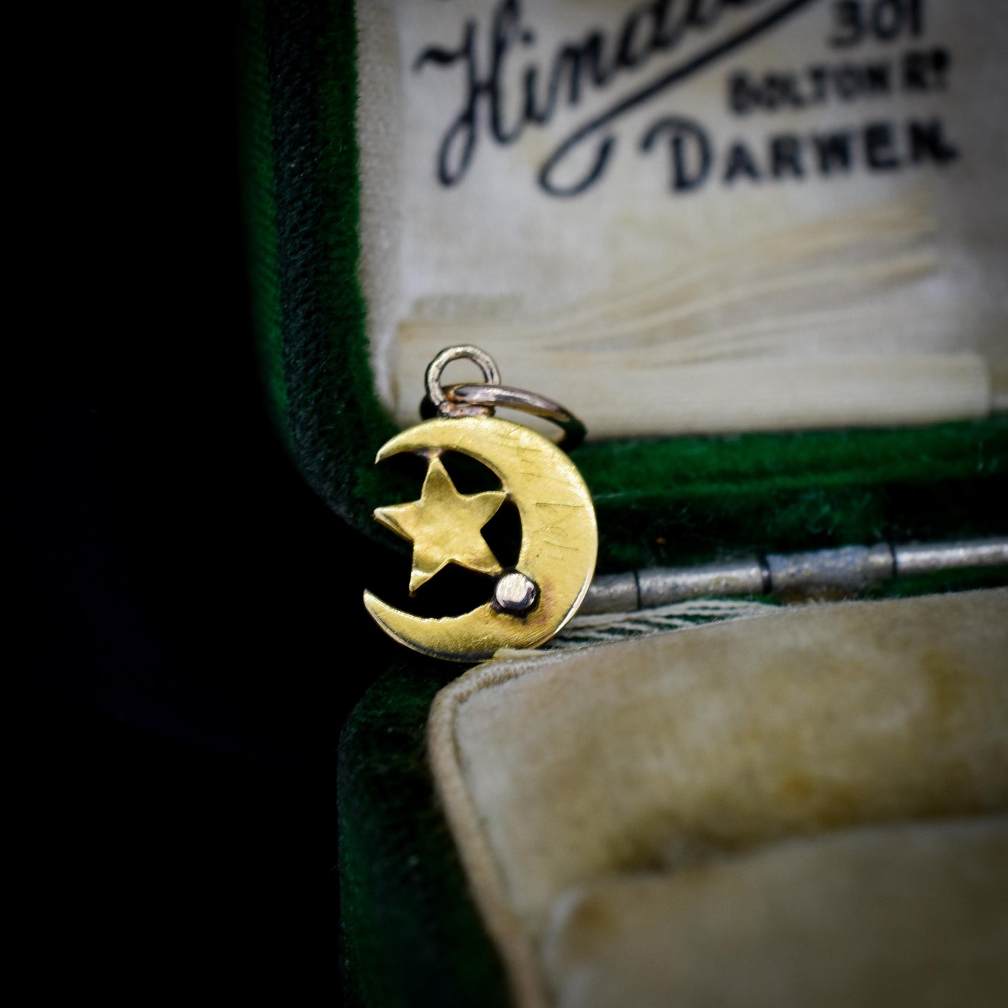 Antique 18ct Gold Pearl Crescent Star Charm Pendant