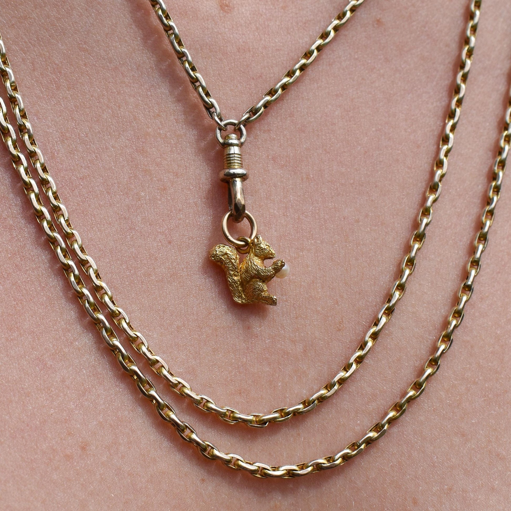 Vintage Solid Yellow Gold Pearl Squirrel Animal Charm Pendant