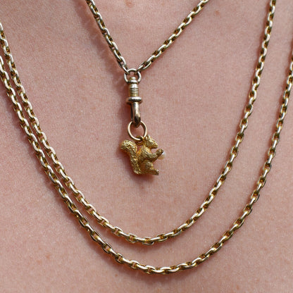 Vintage Solid Yellow Gold Pearl Squirrel Animal Charm Pendant