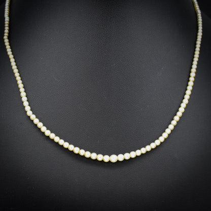 Vintage Pearl 18ct White Gold Diamond Strand Beaded Necklace | 16.5"