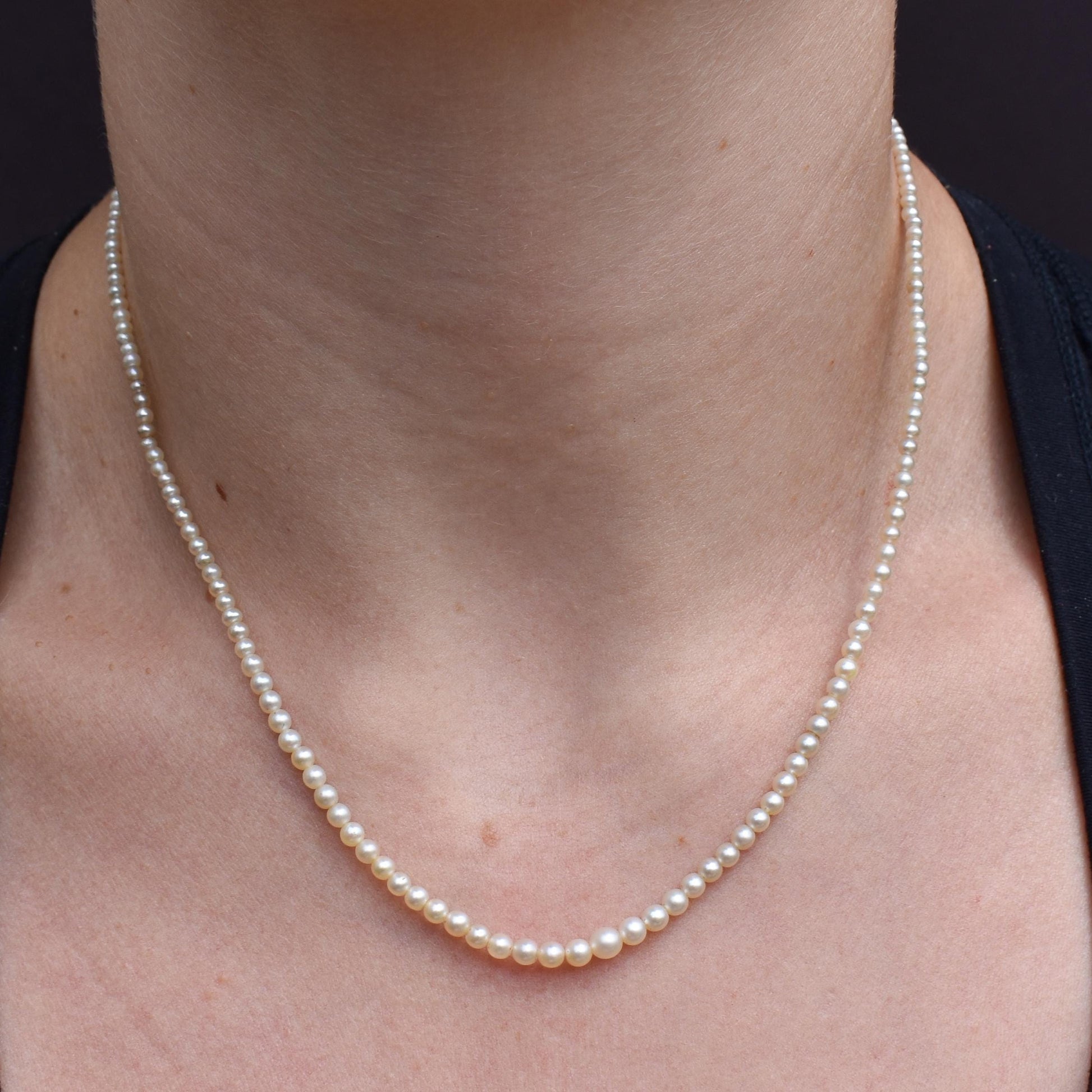 Vintage Pearl 18ct White Gold Diamond Strand Beaded Necklace | 16.5"