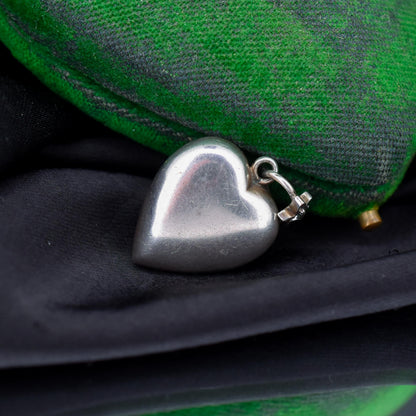Antique Old Cut Paste Green Sterling Silver Puffy Heart Pendant