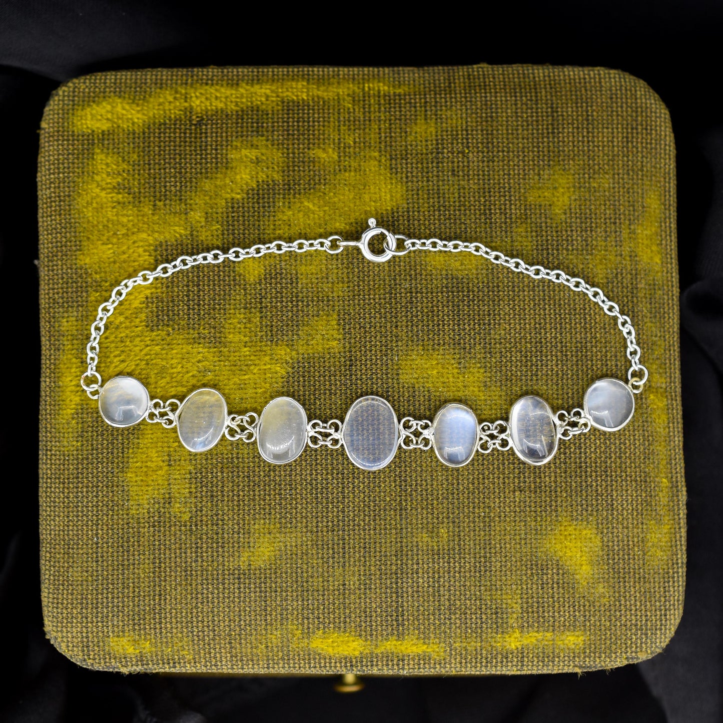 Vintage Cabochon Moonstone Silver Bracelet | 7"
