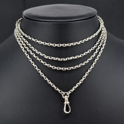 Antique Silver Long Guard Chain Necklace with Dog Clip | 52" Length