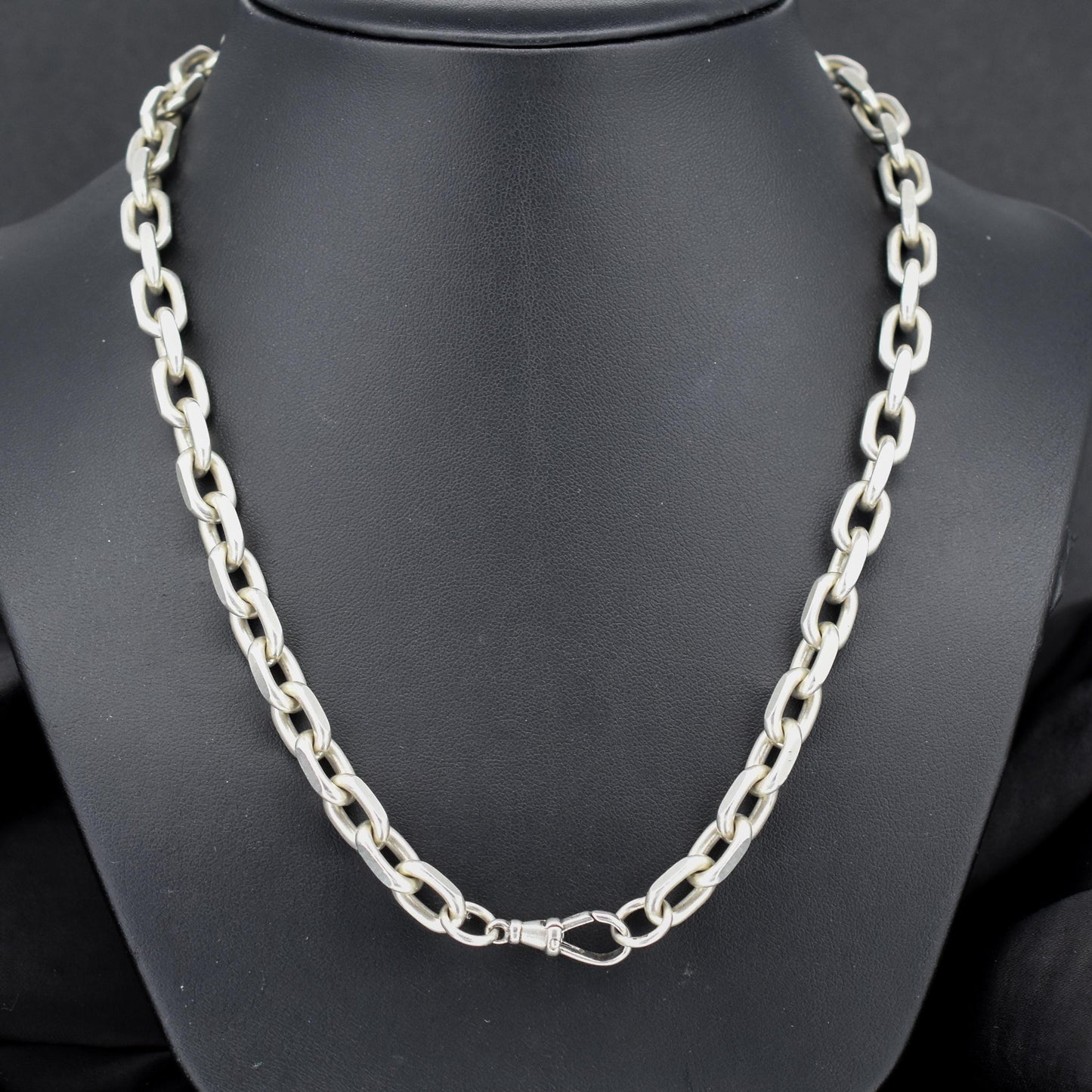 Vintage 87g Chunky Sterling Silver Flat Edge Link Biker Chain Necklace with Dog Clip – 22.75"