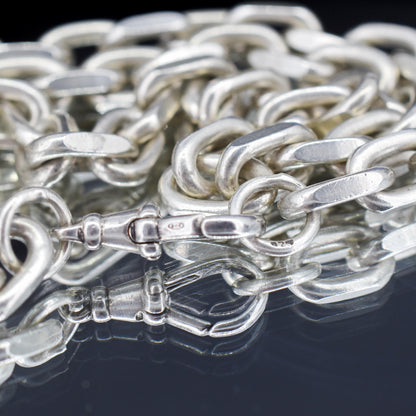 Vintage 87g Chunky Sterling Silver Flat Edge Link Biker Chain Necklace with Dog Clip – 22.75"