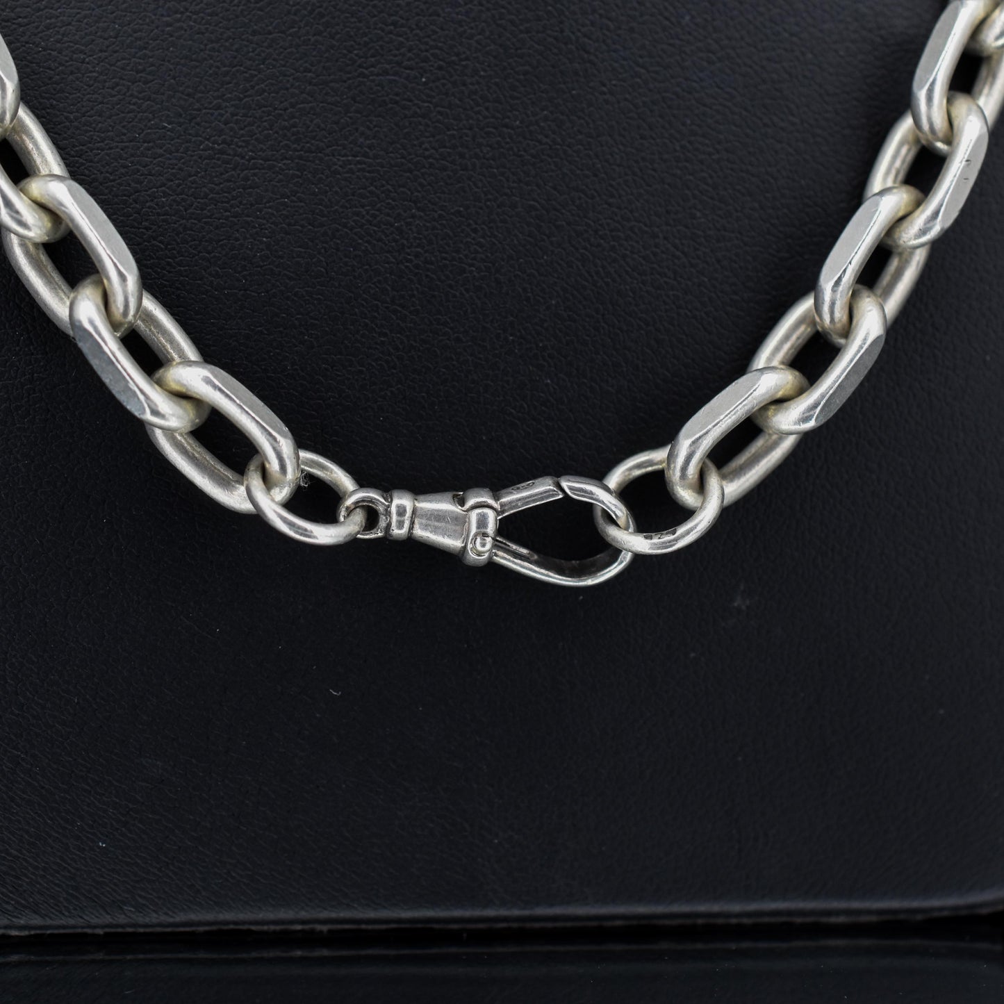Vintage 87g Chunky Sterling Silver Flat Edge Link Biker Chain Necklace with Dog Clip – 22.75"