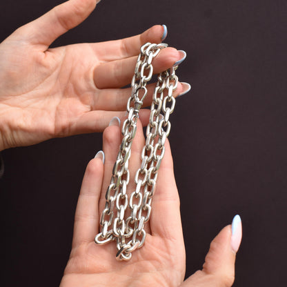 Vintage 87g Chunky Sterling Silver Flat Edge Link Biker Chain Necklace with Dog Clip – 22.75"