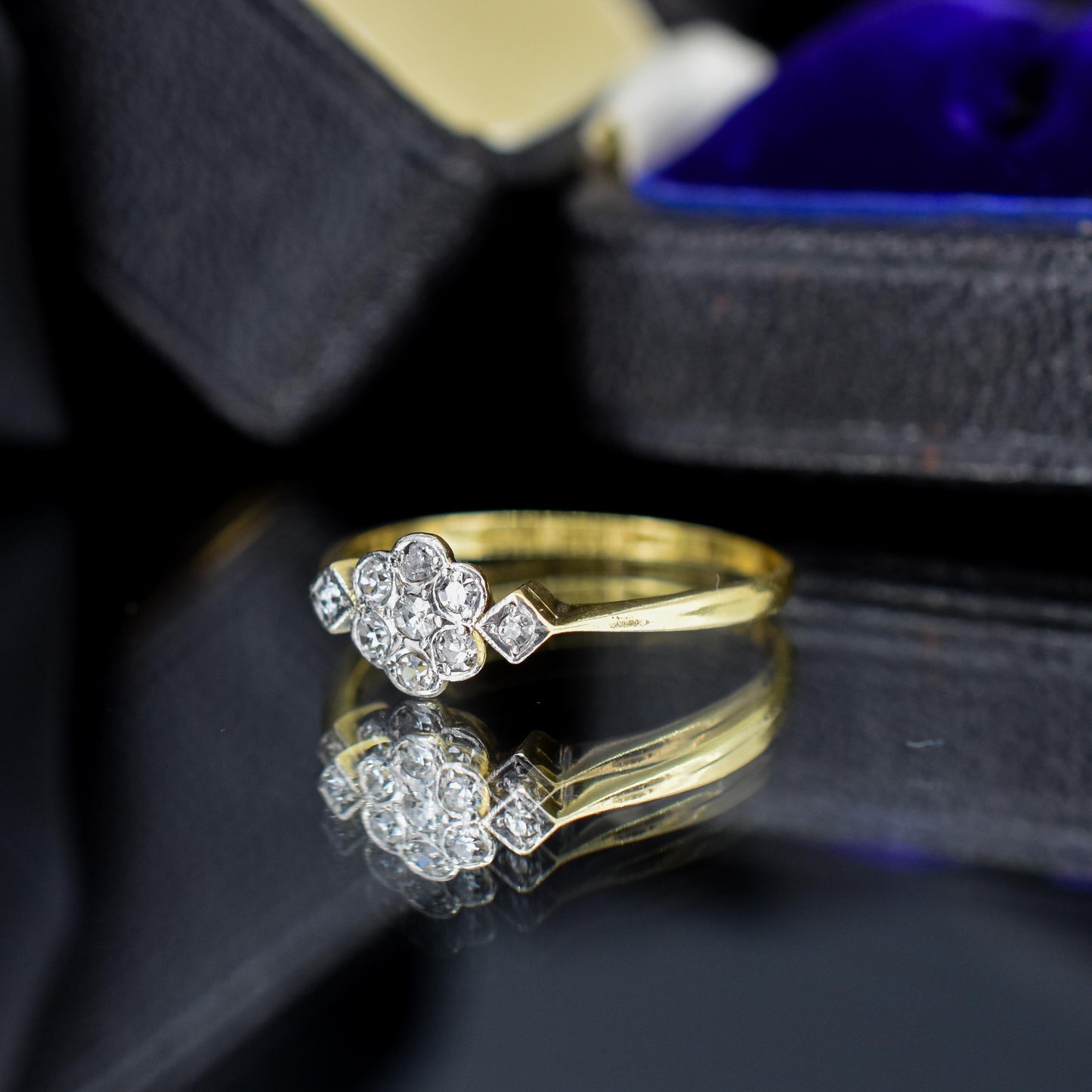 Antique Edwardian Diamond Bezel Cluster Daisy 18ct Yellow Gold and Platinum Ring