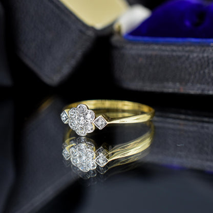 Antique Edwardian Diamond Bezel Cluster Daisy 18ct Yellow Gold and Platinum Ring