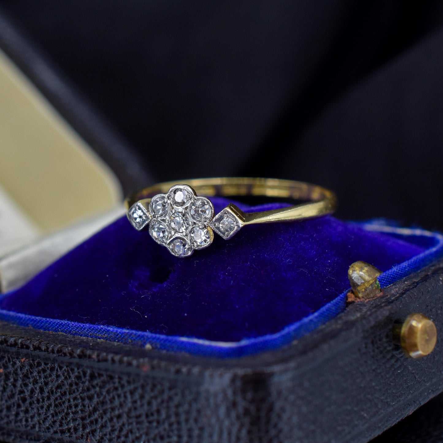 Antique Edwardian Diamond Bezel Cluster Daisy 18ct Yellow Gold and Platinum Ring