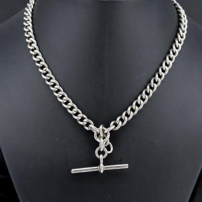 Antique '1919' Sterling Silver Uniform Curb Link Albert Watch Chain Necklace – 16"