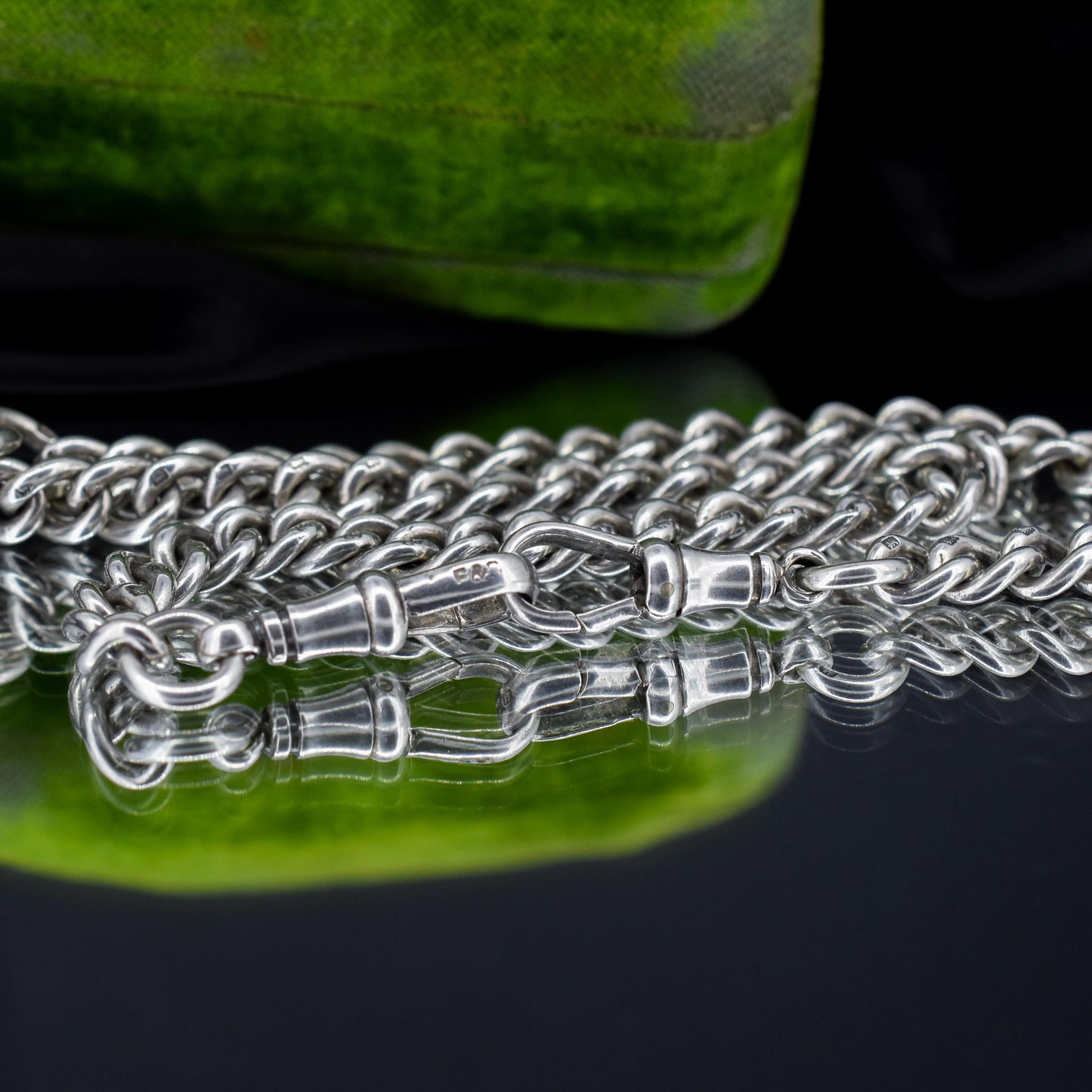 Antique '1919' Sterling Silver Uniform Curb Link Albert Watch Chain Necklace – 16"