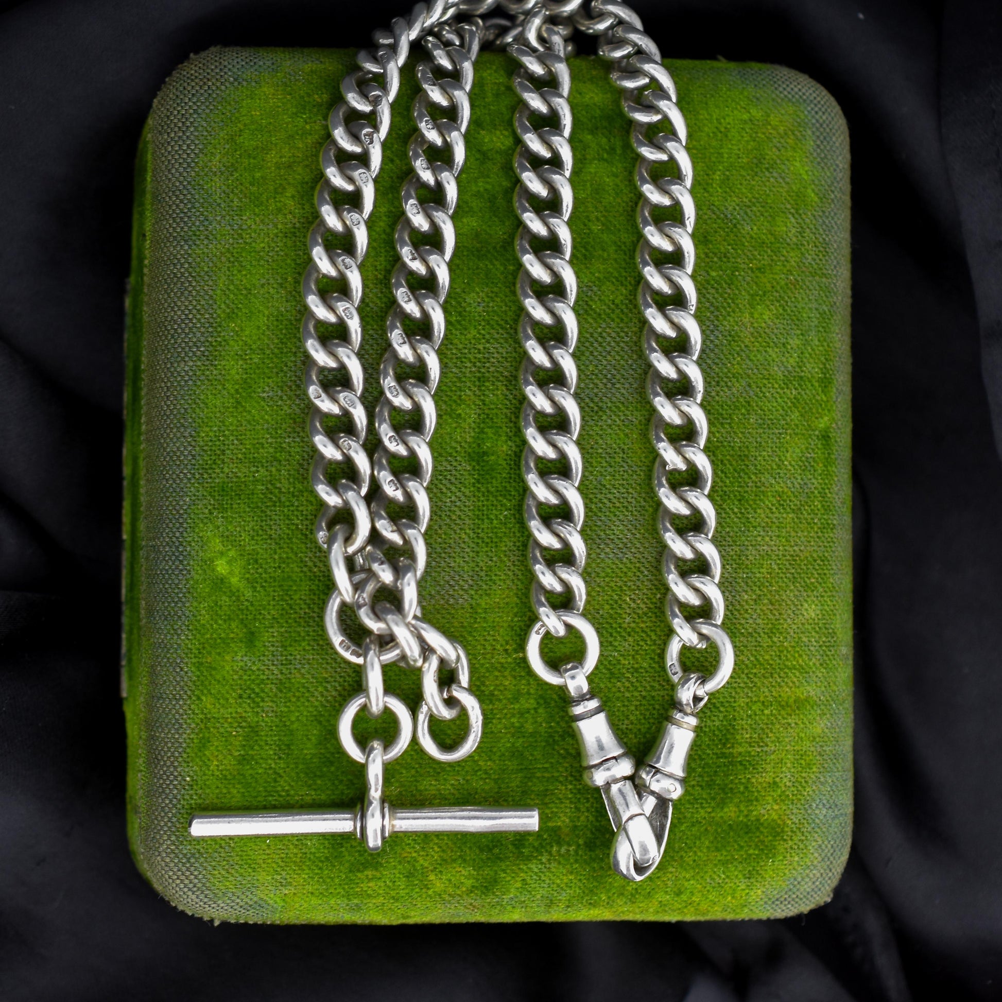 Antique '1919' Sterling Silver Uniform Curb Link Albert Watch Chain Necklace – 16"