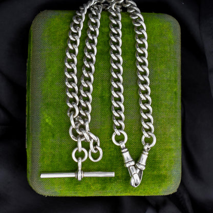 Antique '1919' Sterling Silver Uniform Curb Link Albert Watch Chain Necklace – 16"