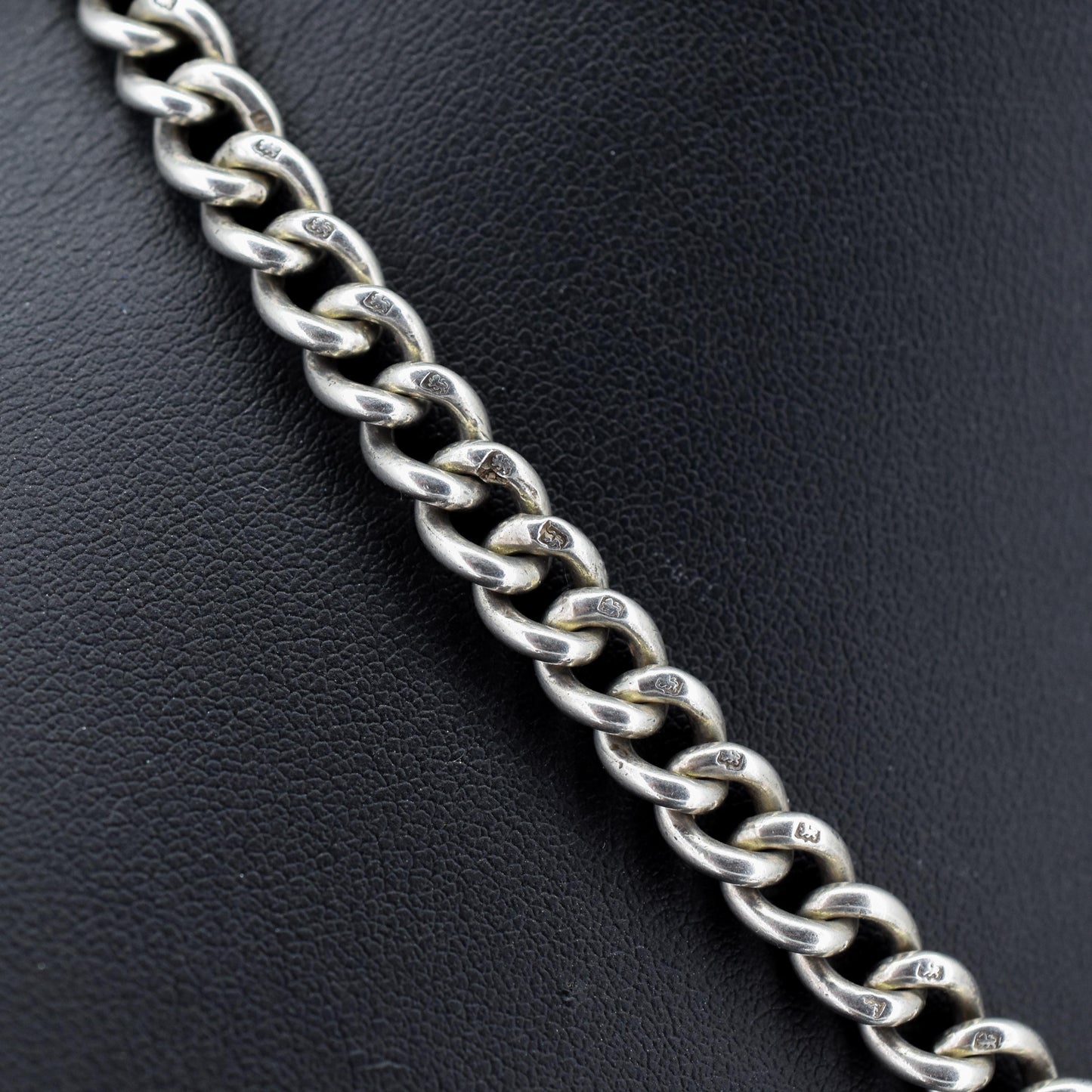 Antique '1919' Sterling Silver Uniform Curb Link Albert Watch Chain Necklace – 16"