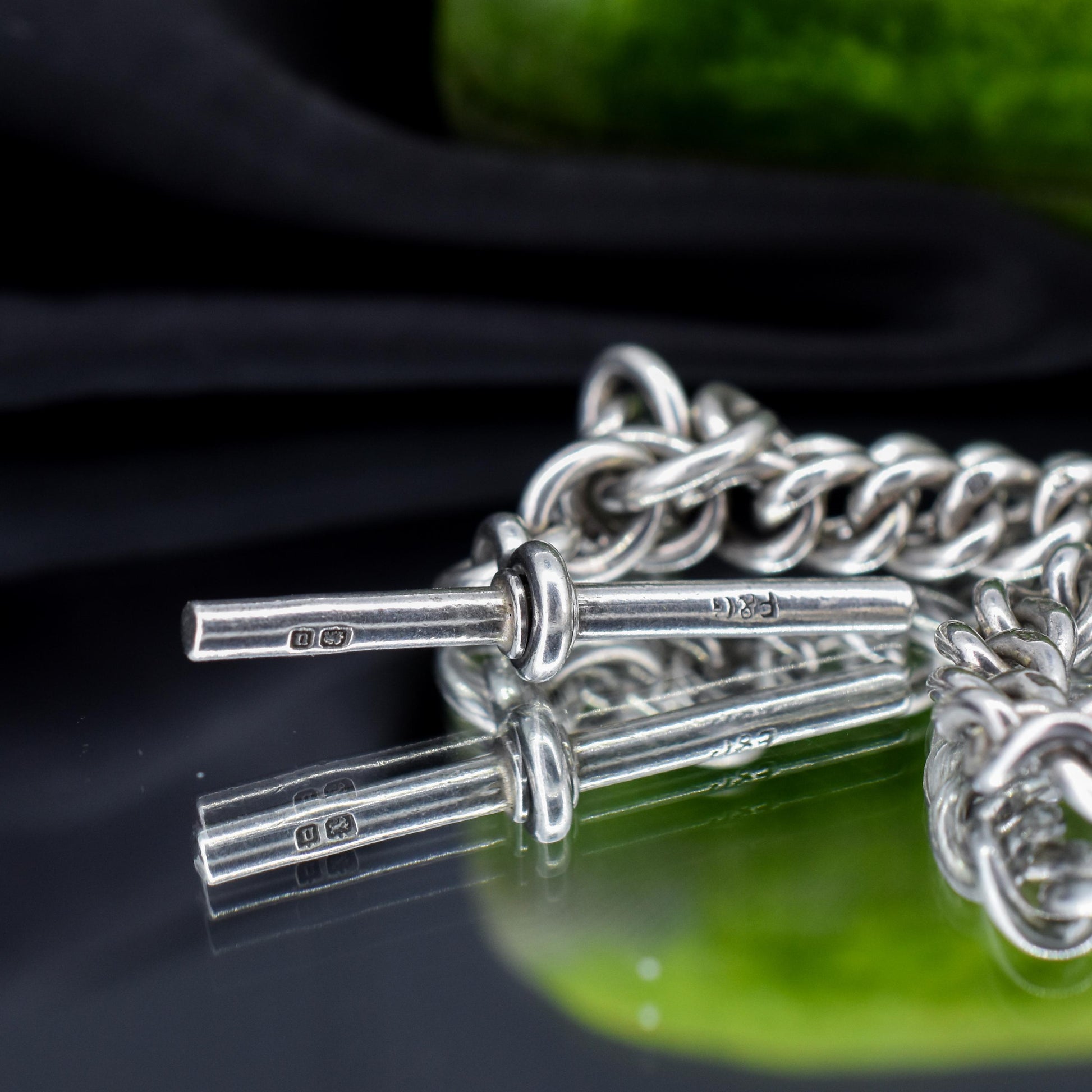 Antique '1919' Sterling Silver Uniform Curb Link Albert Watch Chain Necklace – 16"