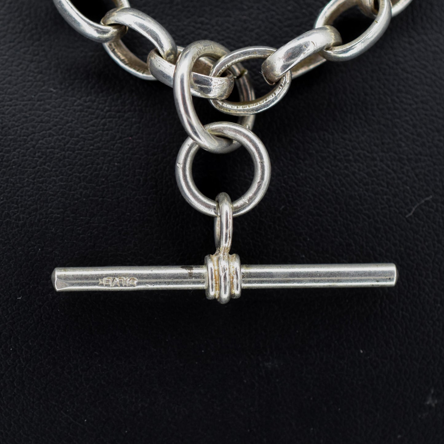 Vintage Sterling Silver Oval Cable Link Chain Necklace with T-Bar and Dog Clips – 32.25"