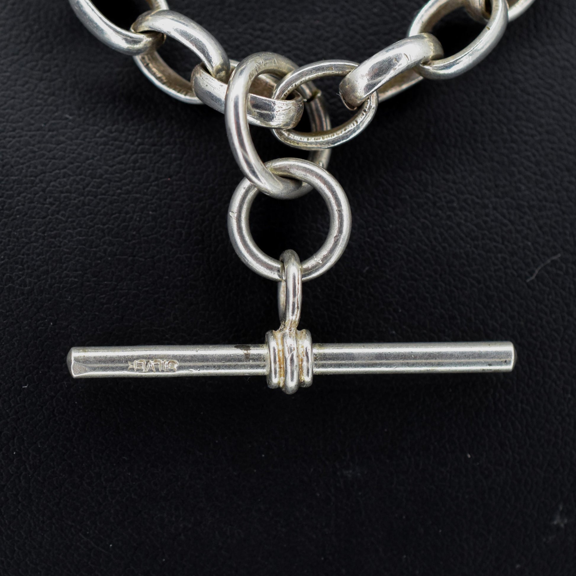 Vintage Sterling Silver Oval Cable Link Chain Necklace with T-Bar and Dog Clips – 32.25"