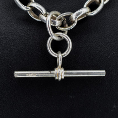 Vintage Sterling Silver Oval Cable Link Chain Necklace with T-Bar and Dog Clips – 32.25"
