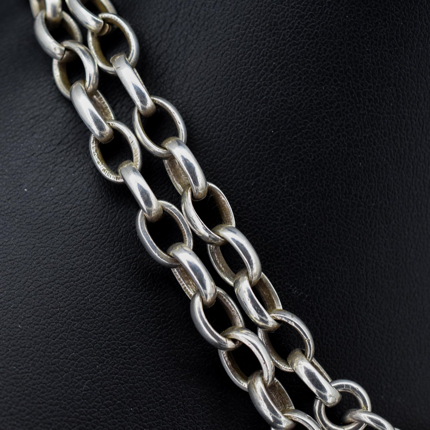 Vintage Sterling Silver Oval Cable Link Chain Necklace with T-Bar and Dog Clips – 32.25"