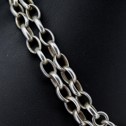 Vintage Sterling Silver Oval Cable Link Chain Necklace with T-Bar and Dog Clips – 32.25"