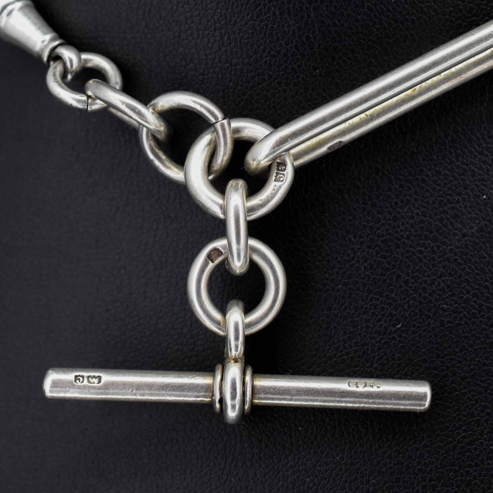 Antique '1902' Sterling Silver Trombone Love Knot Watch Chain | 13"