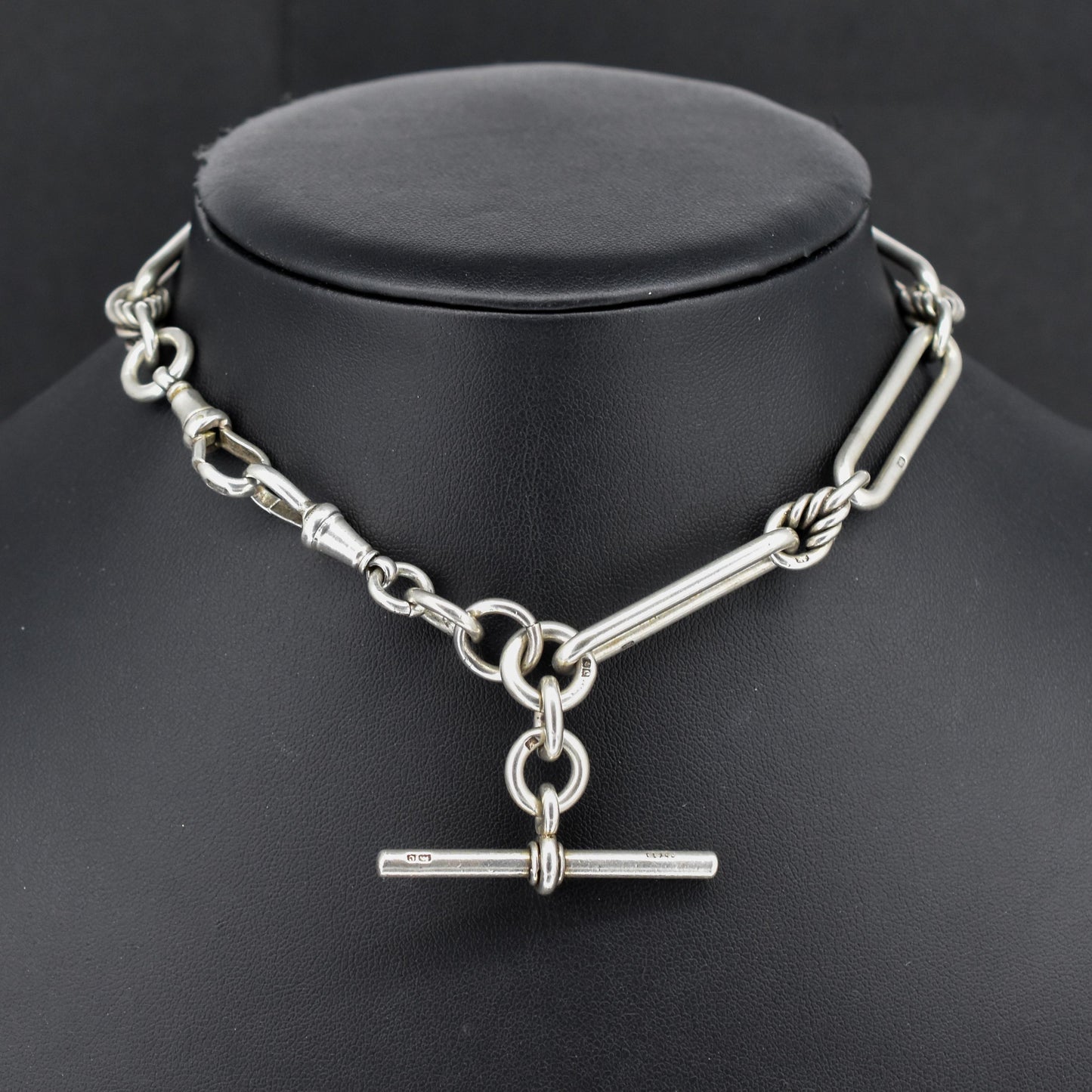 Antique '1902' Sterling Silver Trombone Love Knot Watch Chain | 13"