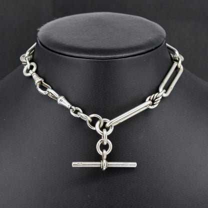 Antique '1902' Sterling Silver Trombone Love Knot Watch Chain | 13"