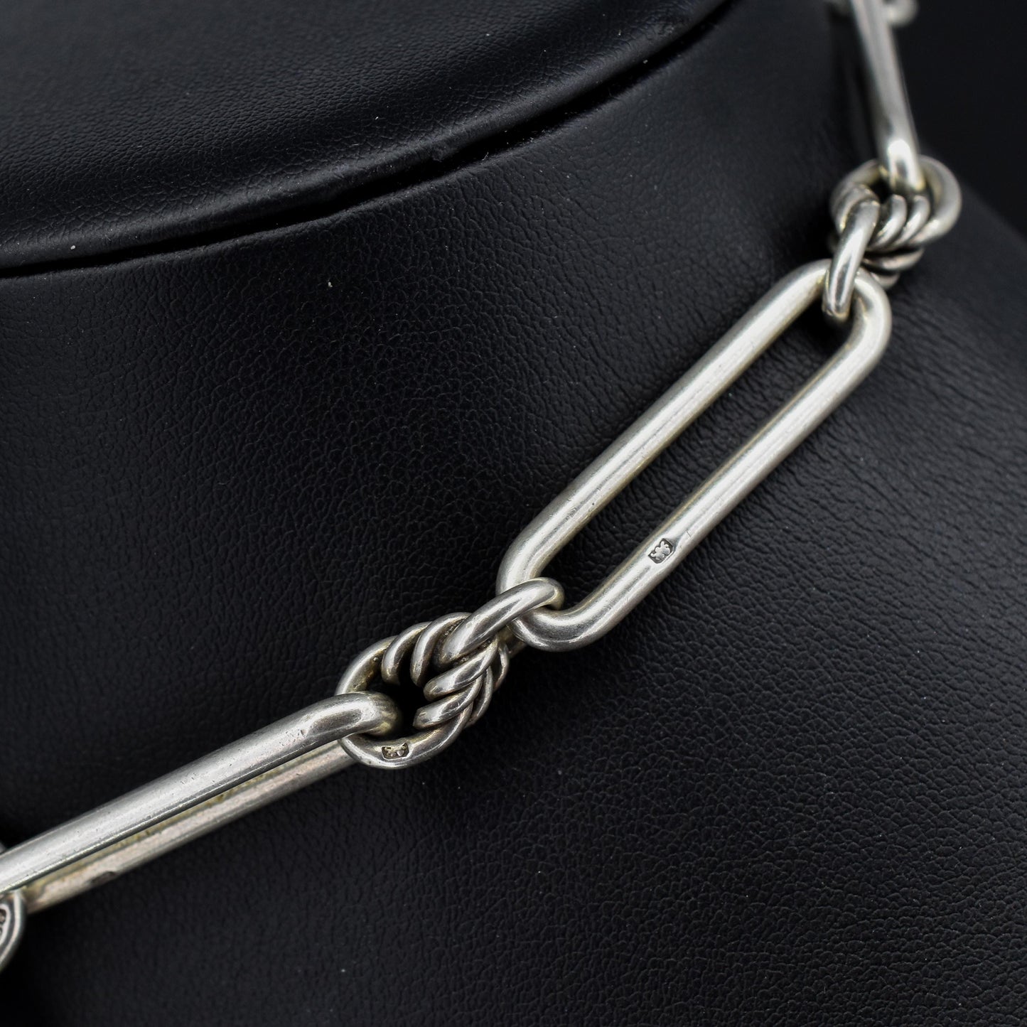 Antique '1902' Sterling Silver Trombone Love Knot Watch Chain | 13"