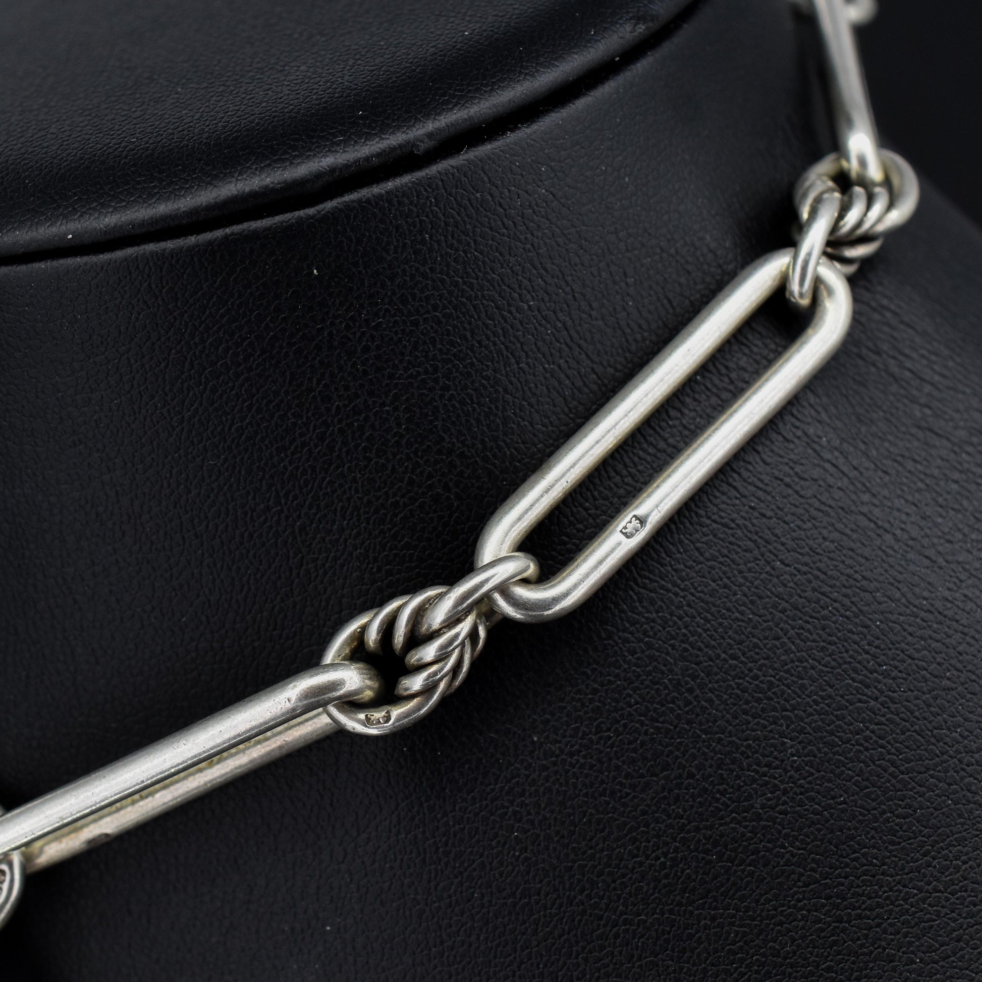 Antique '1902' Sterling Silver Trombone Love Knot Watch Chain | 13"