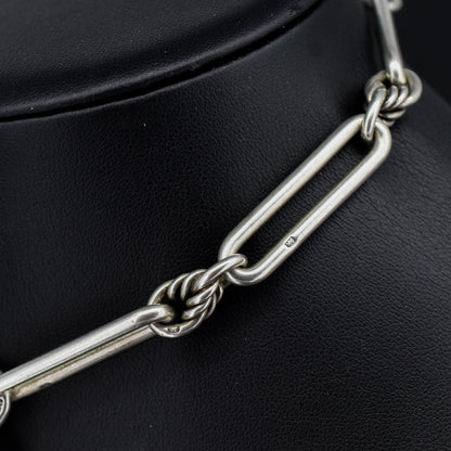 Antique '1902' Sterling Silver Trombone Love Knot Watch Chain | 13"