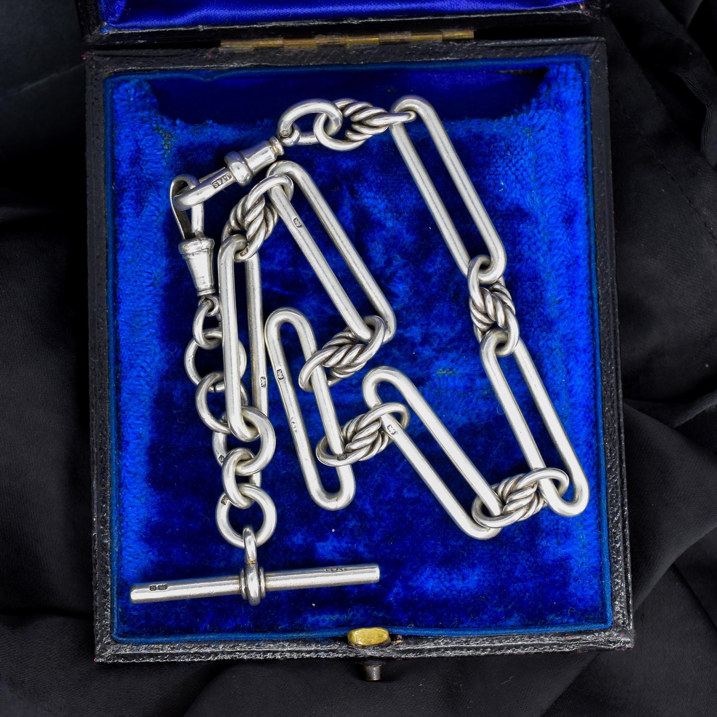 Antique '1902' Sterling Silver Trombone Love Knot Watch Chain | 13"