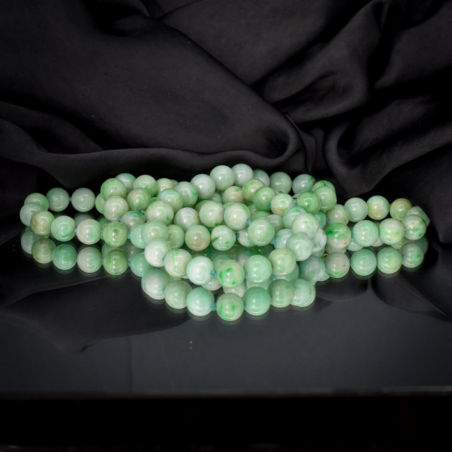 Antique Jade Beaded Strand Necklace with Figa Hand Clasp | 35"