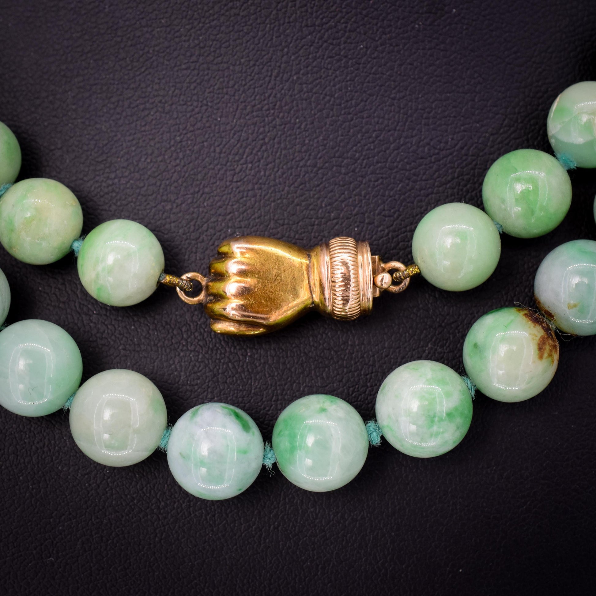 Antique Jade Beaded Strand Necklace with Figa Hand Clasp | 35"