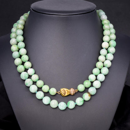 Antique Jade Beaded Strand Necklace with Figa Hand Clasp | 35"