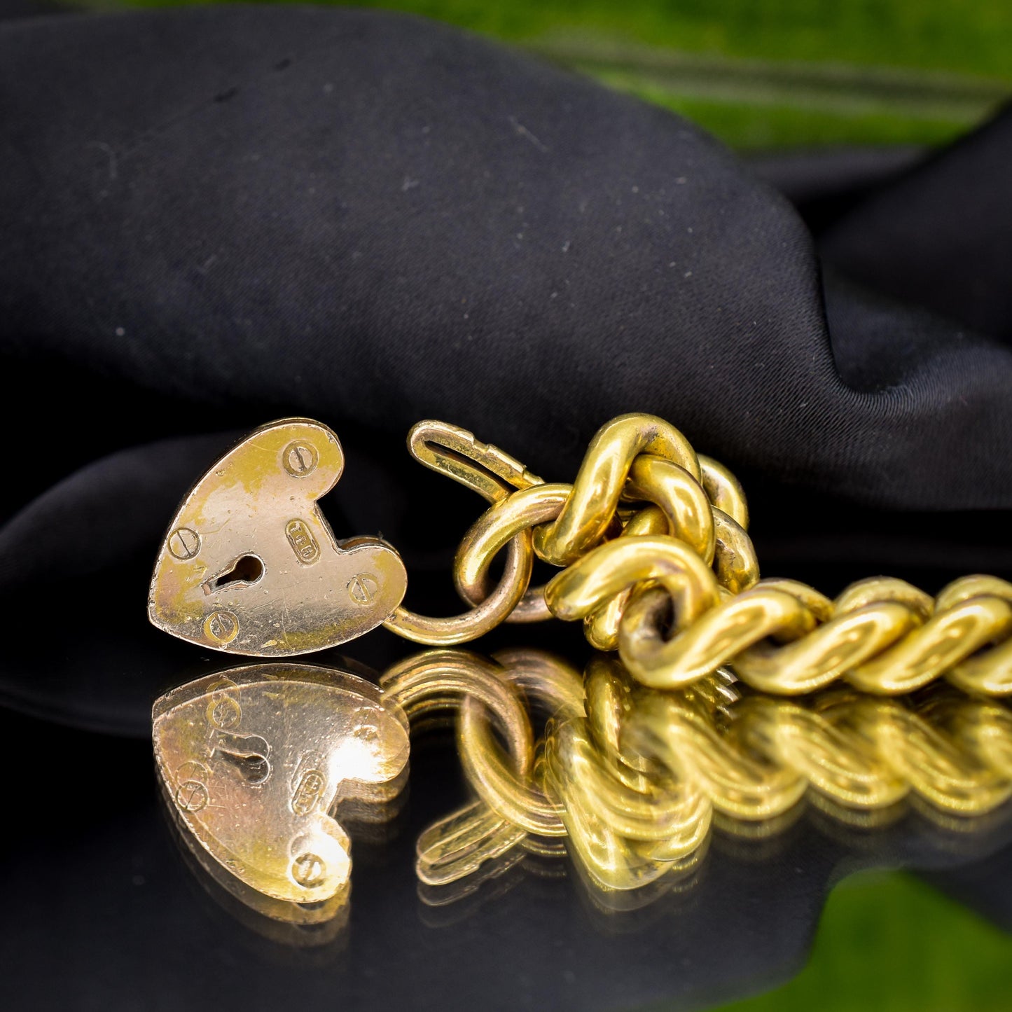 Antique Heart Padlock Curb Link Rolled Gold Bracelet