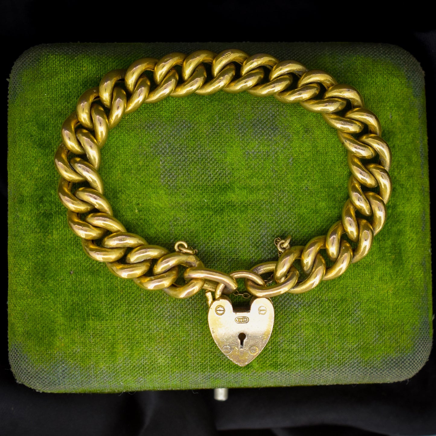 Antique Heart Padlock Curb Link Rolled Gold Bracelet