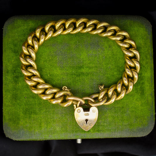 Antique Heart Padlock Curb Link Rolled Gold Bracelet