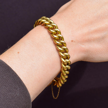 Antique Heart Padlock Curb Link Rolled Gold Bracelet