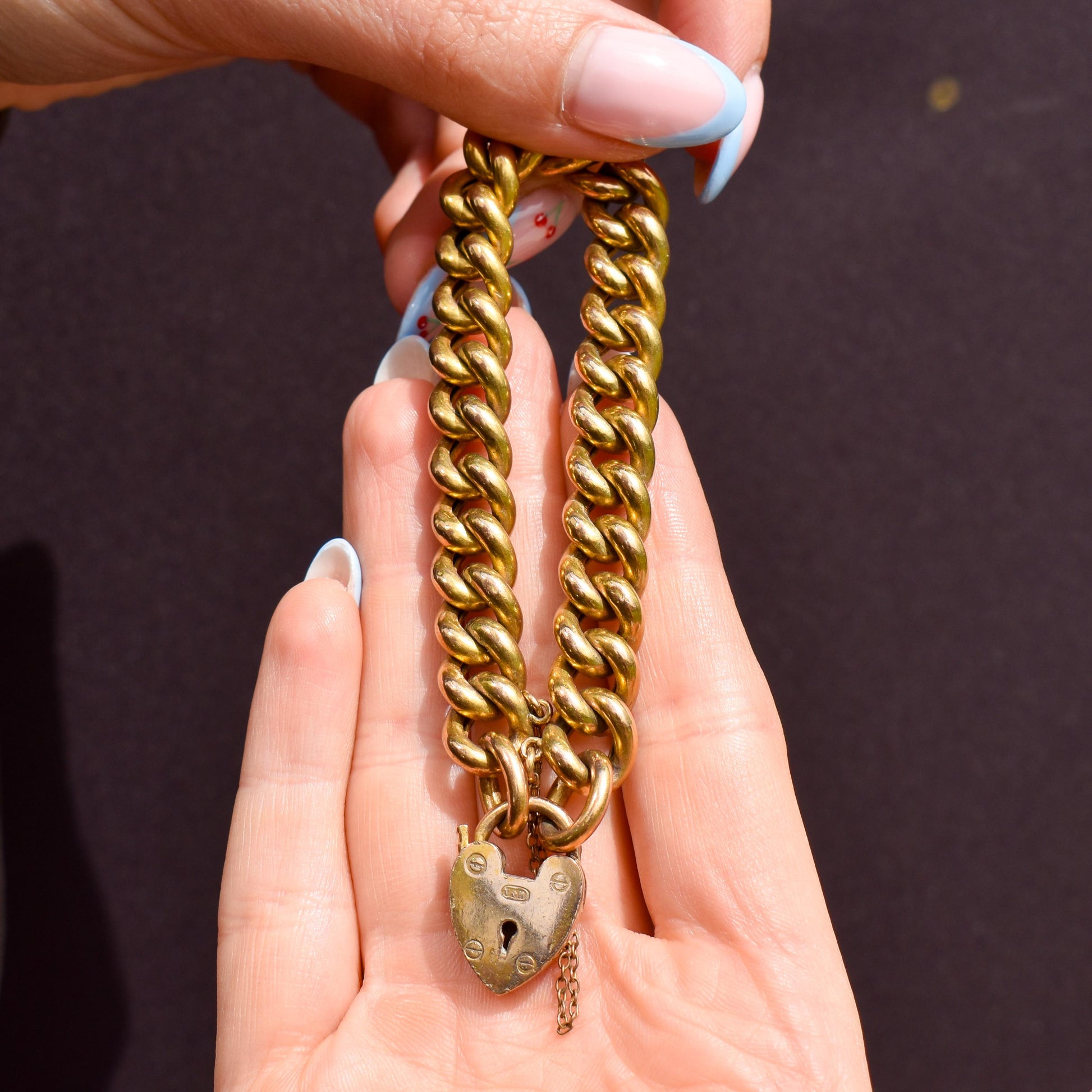 Antique Heart Padlock Curb Link Rolled Gold Bracelet